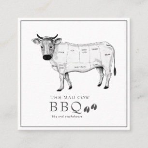 Quadrado Vintage Sketch Butcher Cow Cartão de visita