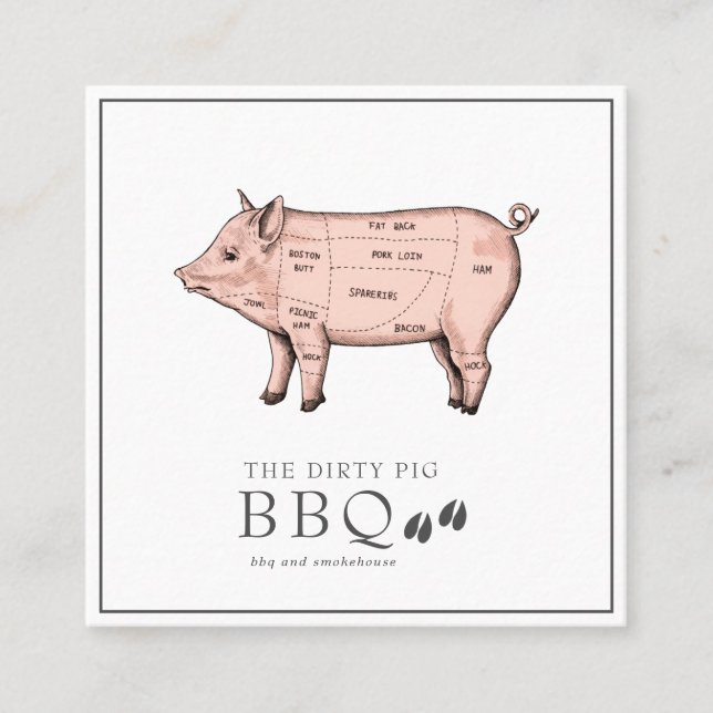 Quadrado Vintage Sketch Butcher Pig Cartão de visita (Frente)