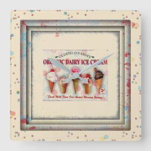 Quadrado Vintage sorvete parlor - relógio