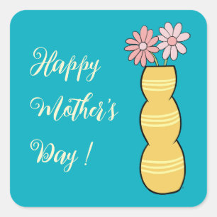 Quadrado Visitas cor-de-rosa num adesivo com Dia de as mães