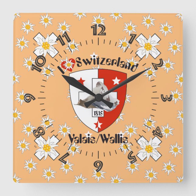 Quadrado Wallis Valais Suíça Suisse relógio (Frente)