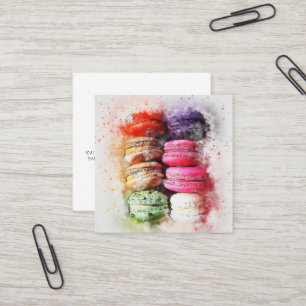 Quadrado Watercolor Macaron Cookie Cartão de visita