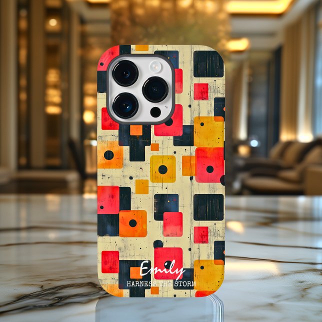 Quadrados Retroativos Geométricos com Nome e Frase (Criador carregado)