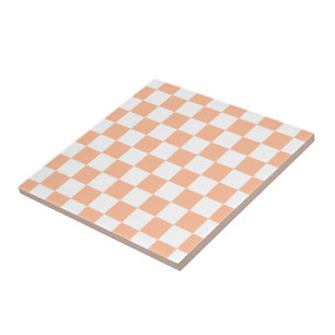 Quadrados xadrez laranja pêssego branco geométrico