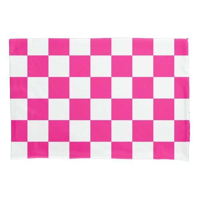 Quadrados xadrez rosa quente branco geométrico ret (Frente)