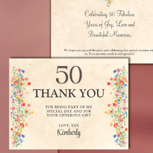 Quadrícula floral de 50 anos de cartões de agradec