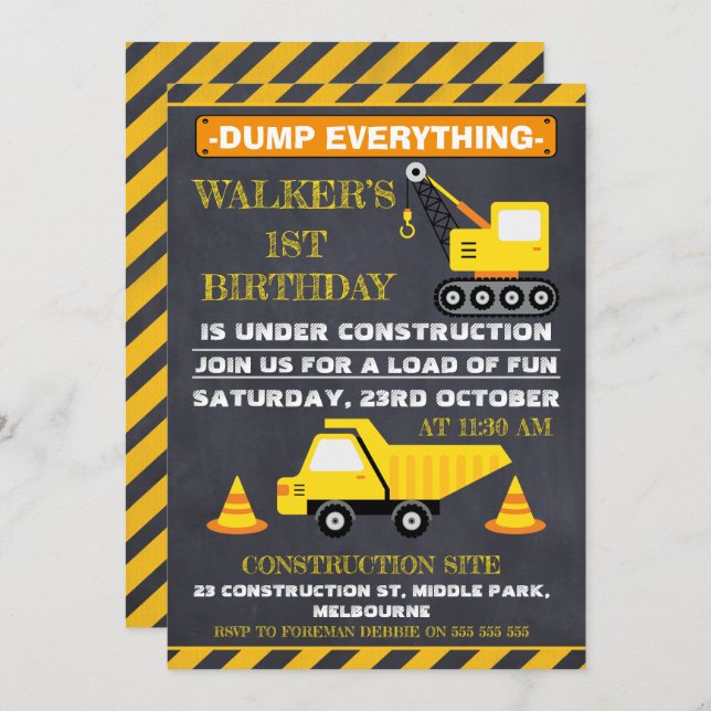 Quadro-Alcalão Em Construção Convite De Aniversári (Frente/Verso)