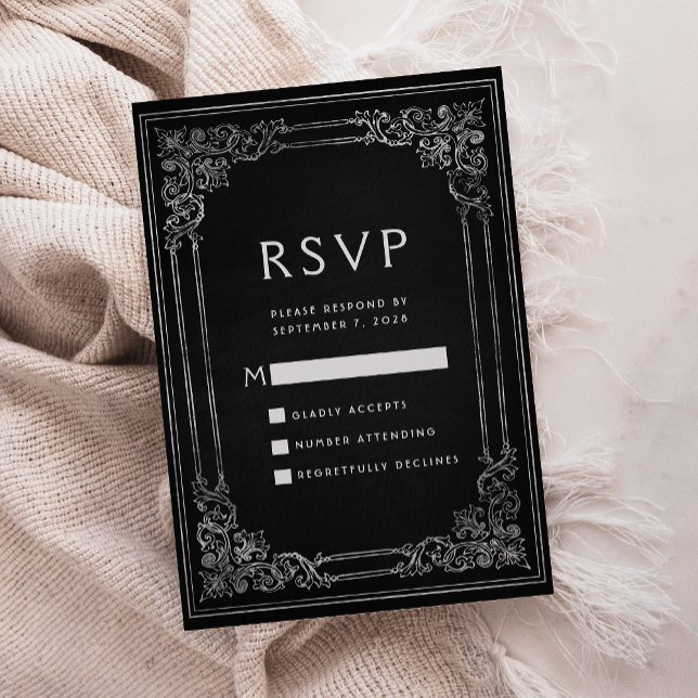 Quadro Antigo Preto Prata RSVP Casamento (Criador carregado)