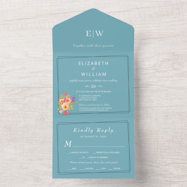 Quadro com Rosas, estilo de casamento em azul (Inside)