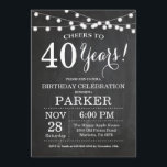 Quadro de Convite para aniversário de 40 anos<br><div class="desc">aniversário de 40 anos Invitation Chalkboard Background com Luzes de String. Preto e Branco. 13 15 16º 18º 20 21rua 30 40º 50º 60º 80 de 70 100º, qualquer idade. Aniversário Adulto. Mulher ou Festa de aniversário masculina. Para mais personalização, clique no botão "Personalizar" e use nossa ferramenta de design...</div>