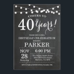 Quadro de Convite para aniversário de 40 anos<br><div class="desc">aniversário de 40 anos Invitation Chalkboard Background com Luzes de String. Preto e Branco. 13 15 16º 18º 20 21rua 30 40º 50º 60º 80 de 70 100º, qualquer idade. Aniversário Adulto. Mulher ou Festa de aniversário masculina. Para mais personalização, clique no botão "Personalizar" e use nossa ferramenta de design...</div>