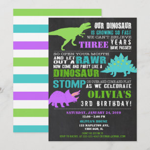 Quadro de convites para aniversários de dinossauro