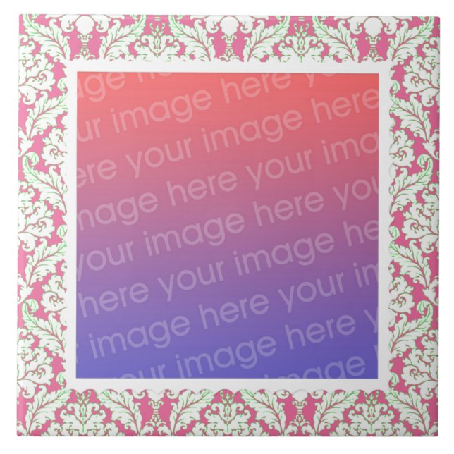 Quadro de Cor damasco rosa e verde Sua foto (Frente)