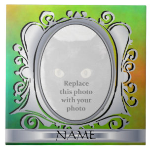 Quadro de Fotografia Oval Verde Silver com Azulejo