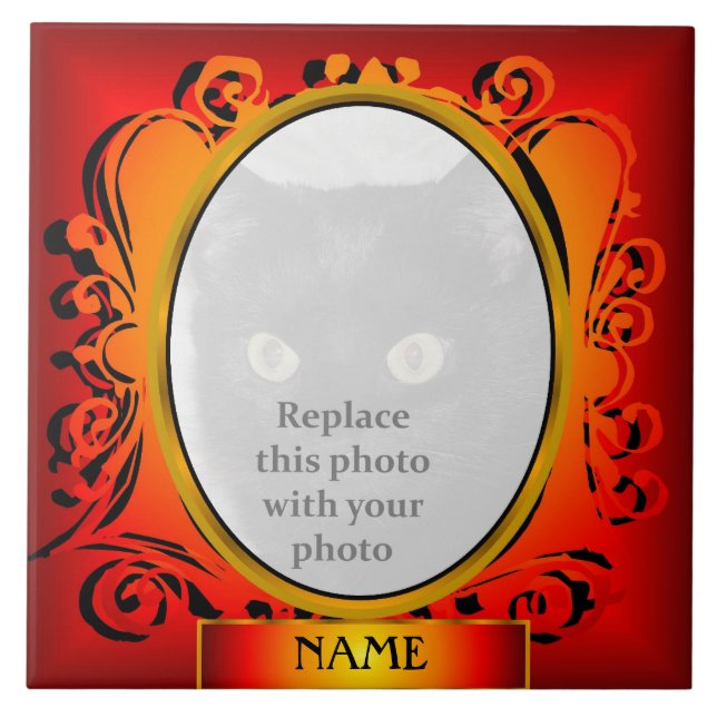 Quadro de Fotografia Oval Vermelho Dourado com Azu (Frente)