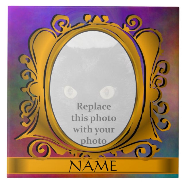Quadro de Fotografias Oval Dourado Sky com Azulejo (Frente)
