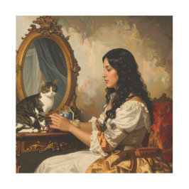 Quadro De Madeira A senhora e o seu gato - Um porto vitoriano Eterno
