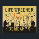 Quadro De Madeira Art Deco 20s Retro Sunny Demanor Inspirational<br><div class="desc">Este design único, com aparência antiga, é feito para se parecer com a Arte Deco dos anos 20 da era Gatsby. Os dois homens e uma mulher na design apareceram originalmente num anúncio de um 1920 em um jornal. Aqui, eles foram refeitos em músicos e partidários. O homem à esquerda...</div>