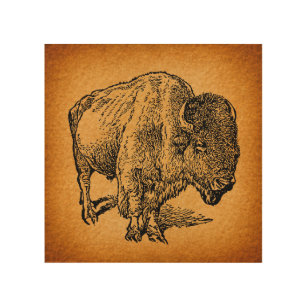Quadro De Madeira Arte Antica Russa do Bisonte do Bison Ocidental