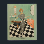 Quadro De Madeira Arte de madeira da parede do art deco--Mulher no<br><div class="desc">Equipamento verificado preto e branco da pensão lunática da mulher no banheiro do art deco.  A pintura autorizou o "La Toilette" pelo artista Jayne Somogy ("Somogyi").  www.Jayne-Somogy.pixels.com.</div>