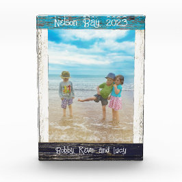 Quadro de Madeira Branco Azul Rústico Praia Texto