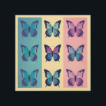 Quadro De Madeira Butterfly Pop Art<br><div class="desc">Adicione um toque de capricho à sua decoração doméstica com esta design de Arte Pop da Borboleta. Este design colorido e lúdico apresenta um grupo de borboletas em vários tons de azul, roxo e rosa. Perfeito para qualquer quarto em sua casa, esta design deve trazer um sorriso para sua cara....</div>