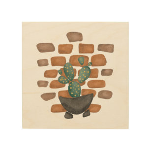 Quadro De Madeira Cactus Oasis: Decoração de Muro de tijolo inspirad