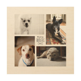 Quadro De Madeira Colagem de 4 Fotos da Pet da Família Personalizada