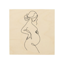 Quadro De Madeira Elegância Materna: Arte Linear de Mulheres Grávida