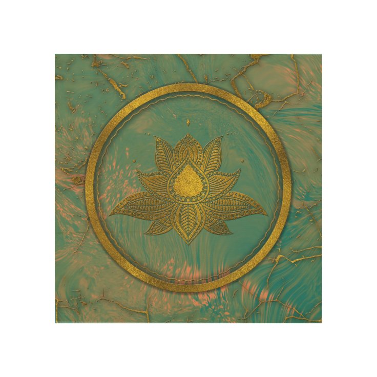 Quadro De Madeira Flor de Lotus Dourado elegante no mármore | Zazzle.com.br