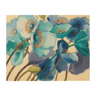 Quadro De Madeira Flores em máscaras diferentes de roxo e de azul