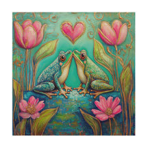 Garden Love Frogs- Floral Frog Wood Art