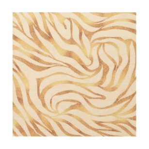 Quadro De Madeira Impressão Branca de Zebra Dourada Elegante