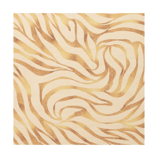 Quadro De Madeira Impressão Branca de Zebra Dourada Elegante (Frente)