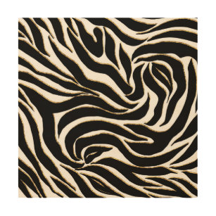 Quadro De Madeira Impressão branca Elegante de Zebra Dourada Negra