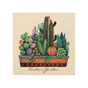 Quadro De Madeira Jardim De Cactus Caquetado Em Pote