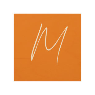 Quadro De Madeira Letra inicial Monograma Estilo moderno Laranja Bra
