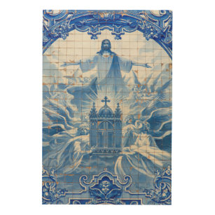 Quadro De Madeira Mosaico azulejo azul de Jesus, Portugal