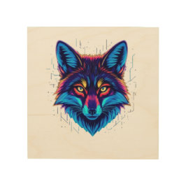 Quadro De Madeira Neon Fox Face – Vibrant Glowing Design