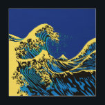 Quadro De Madeira O Excelente Hokusai Wave em Pop azul<br><div class="desc">Um desenho personalizado inspirado no Excelente Wave de Kanagawa pintado pelo antigo artista japonês Hokusai. Ele é renderizado em um estilo vibrante de pop azul e amarelo. Parece bom, uma ideia de presente de pele de dispositivo de excelente. Use o link "Perguntar a este Designer" para entrar em contato conosco...</div>