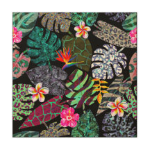 Padrão de Folhas e Flores Tropicais Vibrantes