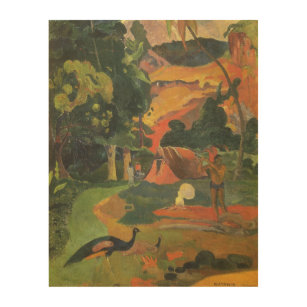 Quadro De Madeira Paisagem com Peacocks por Paul Gauguin