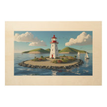 Serene Lighthouse Island com veleiros