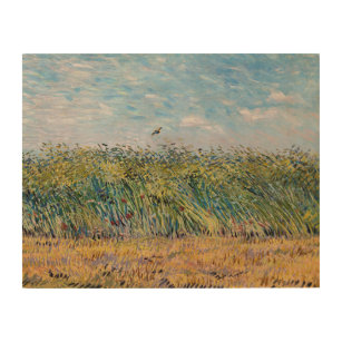 Quadro De Madeira Vincent van Gogh - Campo de trigo com Lark