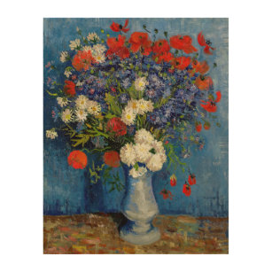 Quadro De Madeira Vincent van Gogh - Vase com Cornflower e Poppies