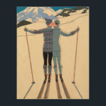 Quadro De Madeira Vintage Art Deco, Amantes na neve por George Barbi<br><div class="desc">Ilustração Vintage arte deco love and romance design apresentando um homem e uma mulher beijando nas encostas de esqui de um belo resort. Um jovem casal de beijo de férias em uma montanha coberta de neve no inverno. L'Hiver (também conhecido por Winter: Lovers in the Snow), do artista George Barbier,...</div>