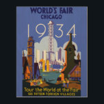 Quadro De Madeira Vintage Art Deco Chicago 1934 Fair Poster<br><div class="desc">Encontrei este belo Poster da Feira Mundial de Chicago de 1934 e achei que seria um cartão postal incrível. Também disponível como impressão de arte.</div>