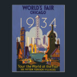 Quadro De Madeira Vintage Art Deco Chicago 1934 Fair Poster<br><div class="desc">Encontrei este belo Poster da Feira Mundial de Chicago de 1934 e achei que seria um cartão postal incrível. Também disponível como impressão de arte.</div>