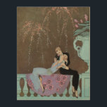Quadro De Madeira Vintage Art Deco Fireworks Le Feu, George Barbier<br><div class="desc">Ilustração Vintage Imagem deco de arte de férias de 4 de julho com um homem e uma mulher beijando enquanto sentados em um cobertor floral que é enrolado sobre a banheira em uma sacada. O jovem casal recém-casado compartilha um beijo romântico enquanto os fogos de artifício explodem no belo céu...</div>