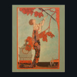 Quadro De Madeira Vintage Art Deco, Pássaro Voador de George Barbier<br><div class="desc">Linda arte de canvas de madeira com uma imagem de ilustração antiga, com uma bela mulher de moda, vestindo um vestido floral com seu pássaro de estimação com penas longas de cauda em uma árvore. Uma gaiola vazia da qual o pássaro escapou está no chão ao lado da senhora glamourosa....</div>